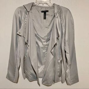 Black Label By Chicos Moto Silver Zipper Jacket size S